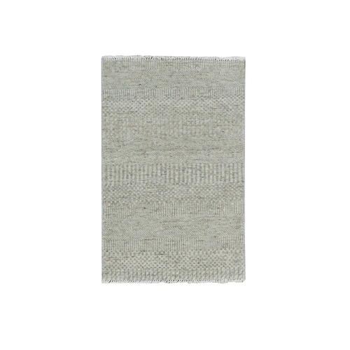 Echo Gray, Undyed Natural Wool, Hand Knotted, Modern Grass Design, Mat Tone on Tone Oriental Rug