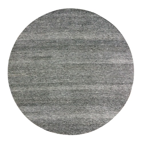 Neutral and Anchor Gray, Tone on Tone, Undyed 100% Wool, Hand Knotted Modern Grass Design, Round Oriental Rug