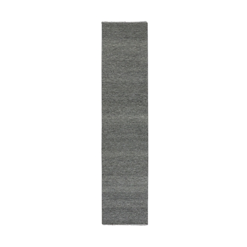 Frost Gray, Modern Natural Undyed Wool Grass Design, Tone on Tone, Hand Knotted, Runner Rug