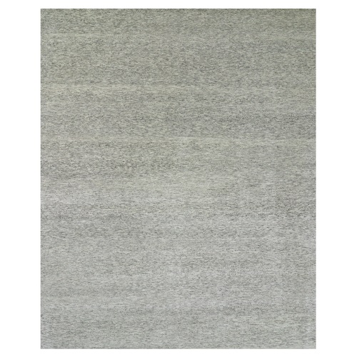 Ice Cube Gray, Pure Undyed Wool Modern Grass Tone on Tone Design, Oversized Hand Knotted Oriental Rug