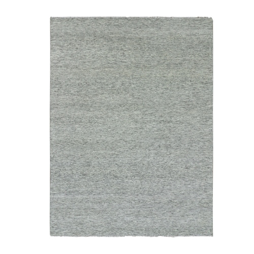Silk Gray, Hand Knotted Grass Design, Tone on Tone Undyed Pure Wool, Oriental Rug