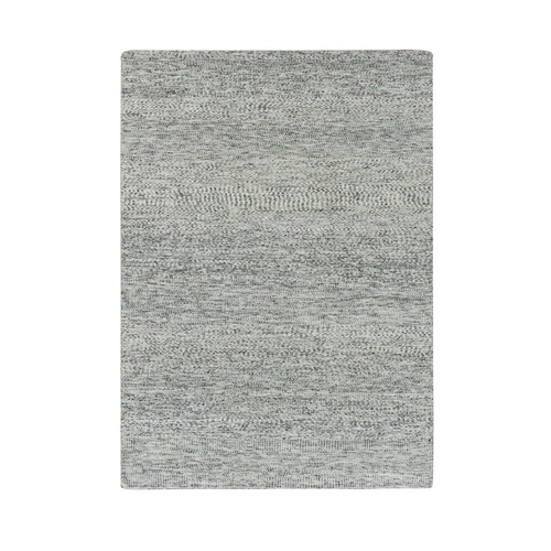 Drizzle Gray, Modern Grass Design, Undyed 100% Wool, Hand Knotted Tone on Tone, Oriental Rug