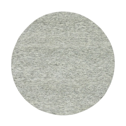 Platinum Gray, Tone on Tone, Undyed 100% Wool, Hand Knotted, Modern Grass Design, Round Oriental Rug 