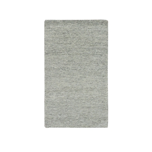 Gainsboro Gray, 100% Undyed Wool, Modern Hand Knotted Grass Design, Tone on Tone, Oriental 