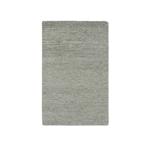 Stone Gray, Modern Undyed Natural Wool Grass Design, Tone on Tone, Hand Knotted Oriental Rug 