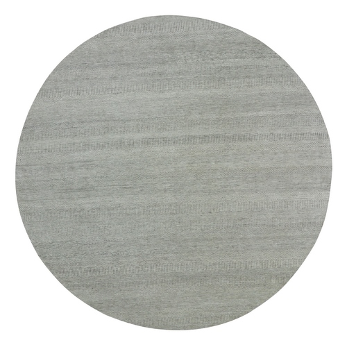 Rustic Gray, Modern Grass Organic Undyed Wool Design, Round Hand Knotted, Tone on Tone, Round Oriental Rug