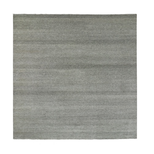 Best Gray, Tone On Tone, Modern Organic Undyed Wool Hand Knotted Grass Design, Square Oriental Rug