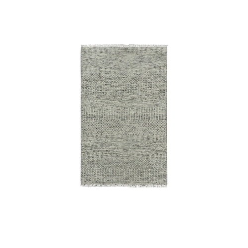 Echo Gray, Undyed Natural Wool, Hand Knotted Tone on Tone, Modern Grass Design, Mat Oriental Rug