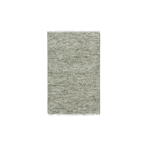 Cement Gray, Hand Knotted, Organic Undyed Wool, Modern Tone on Tone Grass Design, Mat Oriental Rug