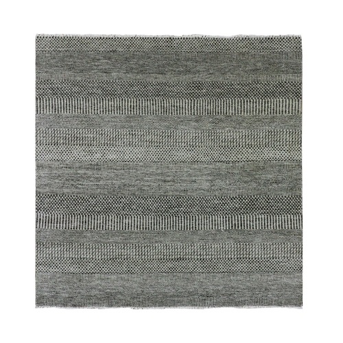 Flannel Gray, Undyed 100% Wool, Modern Grass Design, Hand Knotted, Square Oriental Rug