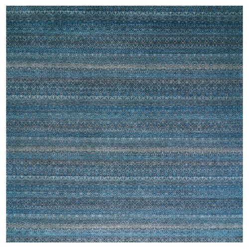 Malibu Blue, Hand Knotted Kohinoor Herat Small Geometric Repetitive Design, 100% Pure Plush Wool, Square Oriental Rug