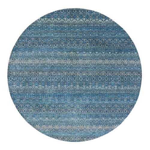Georgian Blue, Kohinoor Herat Design With Small Geometric Repetitive, Soft To The Touch All Wool, Hand Knotted, Round Oriental 