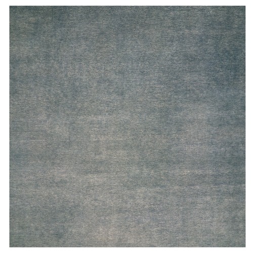 Krypton Gray, Tone on Tone, Soft and Shiny Undyed Wool, Hand Knotted, Bohemian Modern Grass Design, Square Oriental 