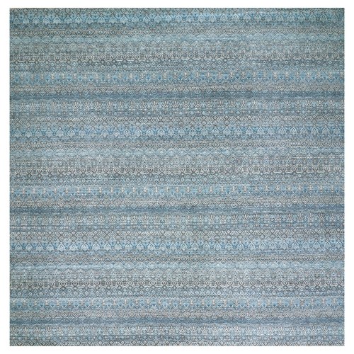 Sapphire Blue, Kohinoor Herat Small Geometric Repetitive Design, 100% Plush Wool, Hand Knotted, Square Oriental Rug