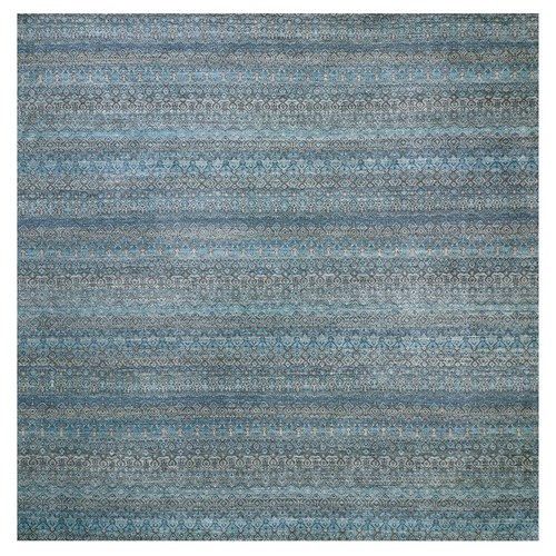 Celadon Blue, 100% Plush Wool, Hand Knotted, Kohinoor Herat Small Geometric Repetitive Design, Square Oriental 