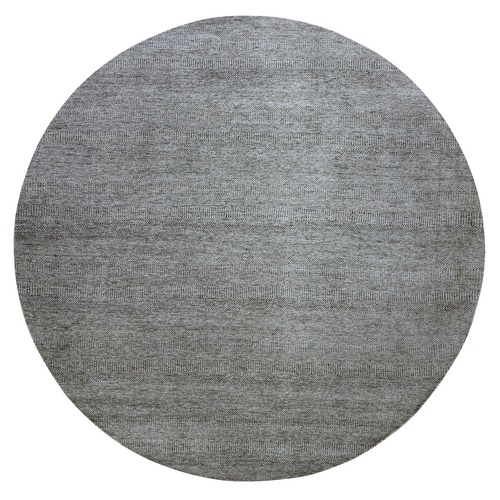 Pewter Cast Gray, Modern Plain Grass Design, Vibrant Wool, Tone on Tone, Hand Knotted Organic Sustainable Textile, Oriental Round Rug