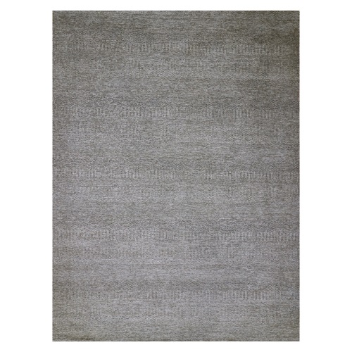 Flannel Gray, Hand Knotted, Modern Tone on Tone, Velvety Wool, Bohemian Grass Design, Undyed Oriental Plain Rug 
