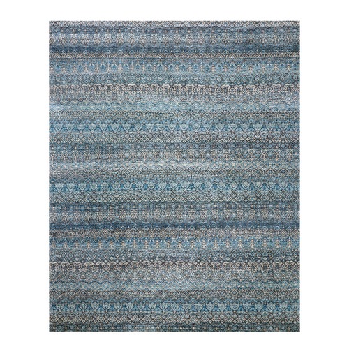 Aqua Lake Blue, Small Geometric Repetitive Design, 100% Plush Wool, Hand Knotted, Kohinoor Herat, Oriental 