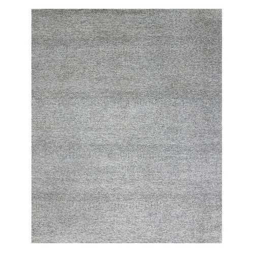 Clouds Gray, Shabby Chic, Hand Knotted Organic Sustainable Textile and Modern Grass Design, Soft Shiny Wool, Tone on Tone, Undyed Oriental Rug 