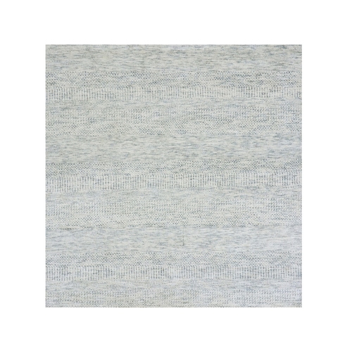 Pale Oak Gray, Hand Knotted Extra Soft Wool, Organic Sustainable Textile, Undyed Modern Tone on Tone Grass Design, Square Oriental Rug