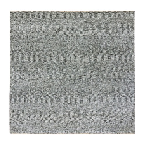 Pediment Gray, Modern Grass With Plain Design, Shabby Chic, Soft Wool, Hand Knotted Organic Sustainable Textile, Tone On Tone, Oriental Square Rug 