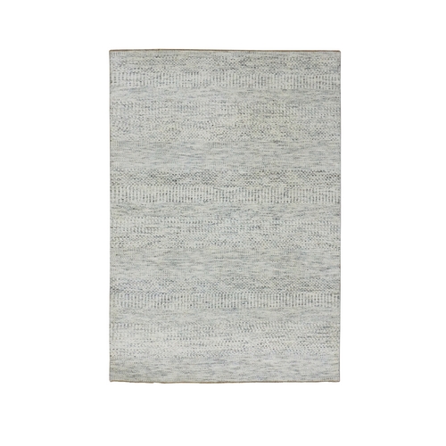 Chelsea Gray, Plain Modern Hand Knotted Grass Design, Undyed Soft and Velvety Wool, Tone On Tone Oriental 