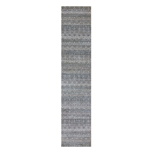 Distance Gray, Tone On Tone Hand Knotted, Kohinoor Herat Small Geometric Repetitive Diamond Pattern, 100% Plush Wool, Runner Oriental Rug 