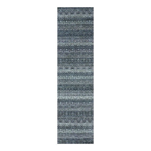 Hale Navy Gray, Kohinoor Herat Small Geometric Repetitive Diamond Design, 100% Plush Wool, Tone On Tone, Hand Knotted, Runner Oriental Rug