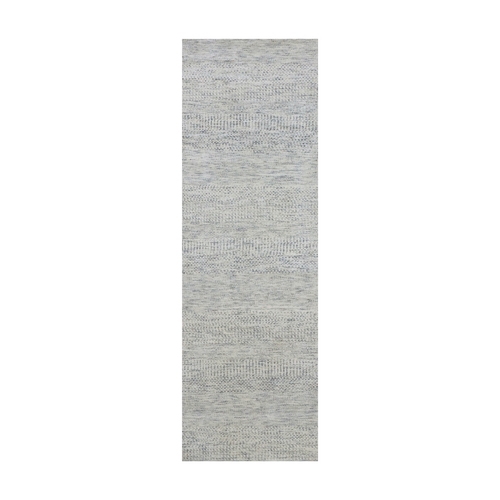 Repose Gray, Modern Hand Knotted Undyed Organic Wool Grass Design, Tone on Tone, Organic Sustainable Textile, Runner Oriental Rug