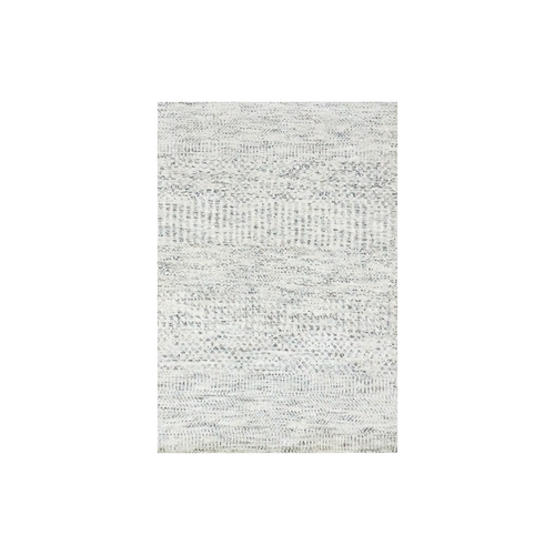 Silver Satin Gray, Grass Design, Hand Knotted Borderless Undyed Soft Wool, Tone On Tone, Shabby Chic Modern Mat Oriental Rug