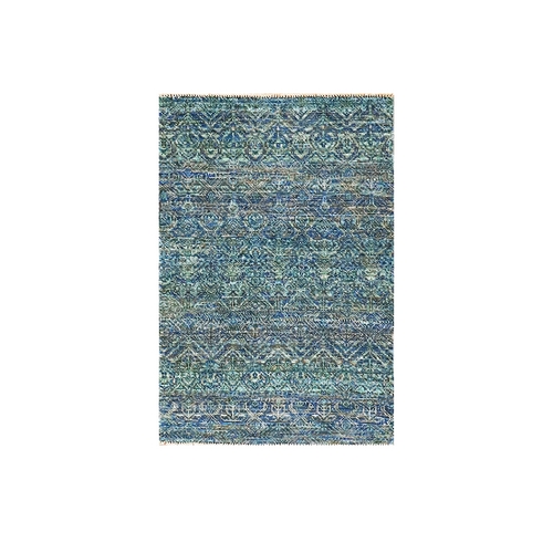 Jade Green, 100% Wool, Tone on Tone, Diamond Shape Repetitive Design, Kohinoor Herat, Borderless Hand Knotted, Oriental Rug