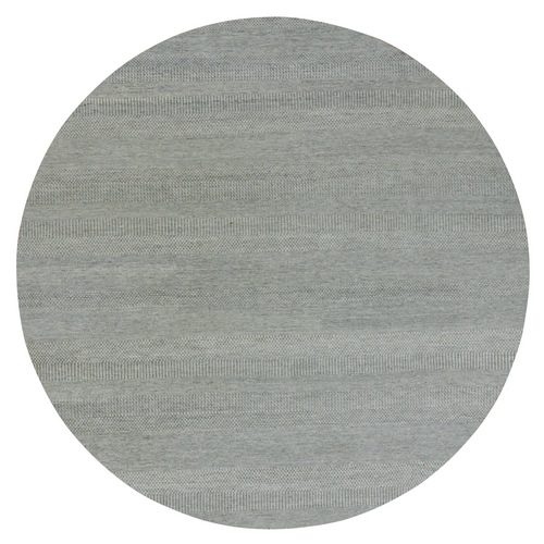 Repose Gray, Soft and Shiny Undyed Wool Hand Knotted, Tone on Tone, Modern Grass Design, Round Oriental Rug