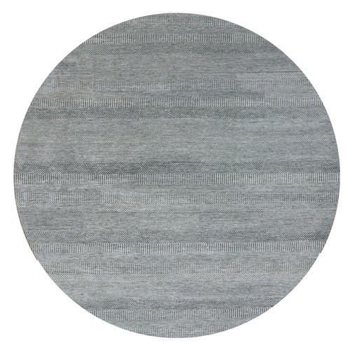 Web Gray, Tone on Tone, Modern Grass Design, Undyed, Organic Wool, Round Hand Knotted Oriental Rug