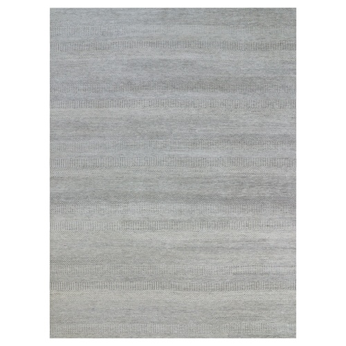 Gentle Gray, Modern Grass Design, Organic Wool, Tone on Tone, Hand Knotted, Oriental Rug
