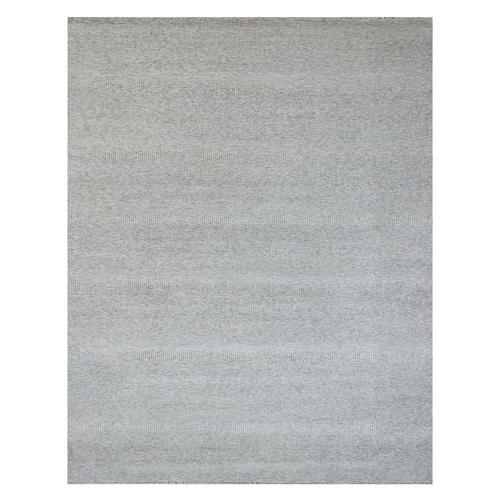 Chrome Gray, Modern Grass Design, Natural Wool, Hand Knotted, Tone on Tone, Oriental Rug