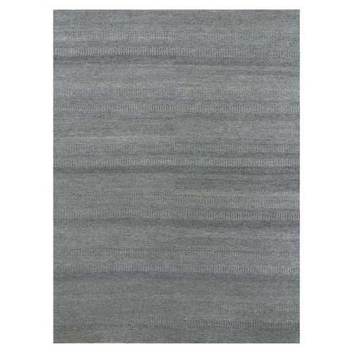 Chrome Gray, Natural Wool, Tone on Tone, Hand Knotted, Modern Grass Design, Oriental 