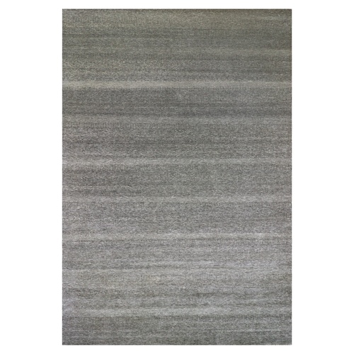 Anchor Gray, Modern Grass Design, Natural Wool, Tone on Tone, Hand Knotted, Oversized Oriental Rug