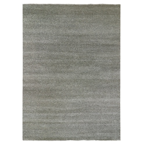 Warm Gray, Hand Knotted, Modern Grass Design, Pure Wool, Tone on Tone, Oriental 