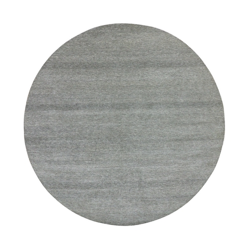 Trout Gray, Hand Knotted, Modern Tone On Tone Grass Design, 100% Undyed Natural Wool, Oriental Round Rug