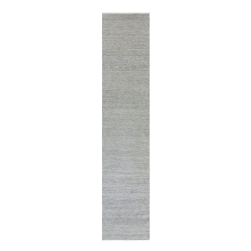 Mindful Gray, Tone on Tone, Undyed Vibrant High Quality Wool Hand Knotted, Modern and Grass Design, Runner Oriental 