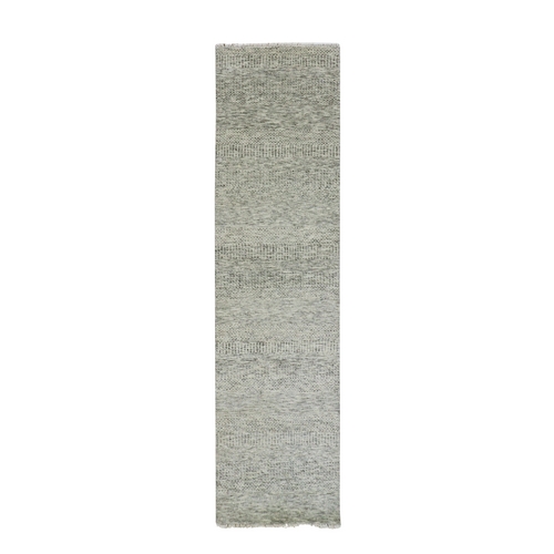 Boothbay Gray, Tone on Tone, Modern Hand Knotted Grass Design, Undyed Natural Wool, Oriental Runner 