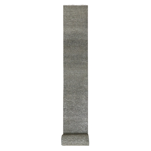 Gauntlet Gray, Modern Grass Design, Hand Knotted 100% Pure Wool Tone On Tone, Oriental XL Runner Rug
