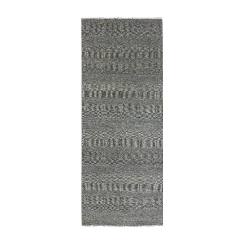 Dovetail Gray, Modern Organic Undyed Wool Grass Design, Tone On Tone, Hand Knotted Wide Runner Oriental 