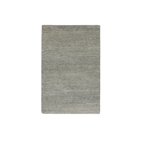 Mindful Gray, Modern Hand Knotted Grass Design, Tone on Tone, Natural Undyed Wool, Oriental Rug 