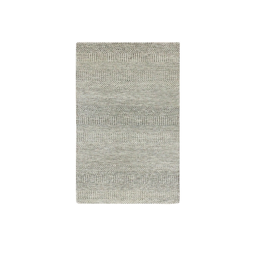 Unusual Gray, 100% Undyed Wool, Modern Grass Design, Hand Knotted Tone on Tone, Oriental Rug