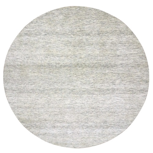 Pristine White, Extra Soft Wool, Hand Knotted Modern Grass Design, Tone on Tone, Organic Sustainable Textile, Round Oriental Rug