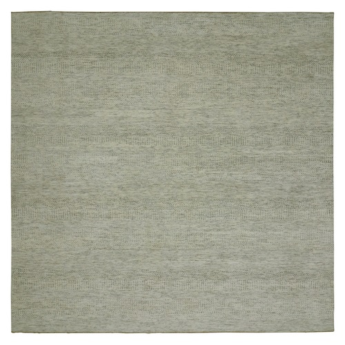 Snowbound White, Soft and Shiny Wool, Organic Sustainable Textile, Modern Grass Design, Tone on Tone, Hand Knotted Borderless Square Oriental Rug