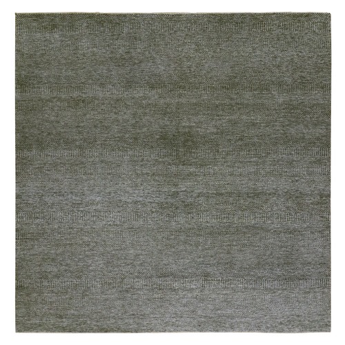 Grandma Gray, Undyed Modern Grass Design, Tone on Tone, Hand Knotted, 100% Wool, Bohemian Square Oriental Rug