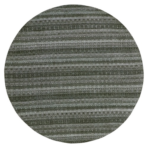 Graphite Gray, All Plush Wool, Small Geometric Repetitive Motifs Round Kohinoor Herat Pattern, Hand Knotted, Oriental Rug