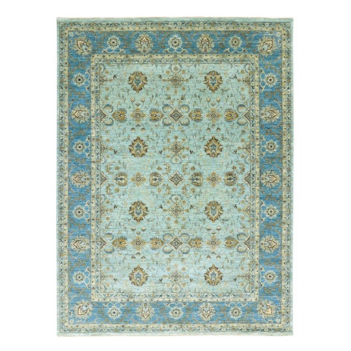 Aspiring Blue, Vegetable Dyes, Denser Weave, Hand Knotted Agra with Shah Abbas Flower Design, High Quality Wool, Oriental 